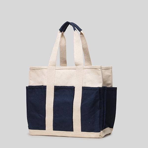 Shore Bags Multi-Pocket Canvas ToteCraft Bag Medium: Natural with Black