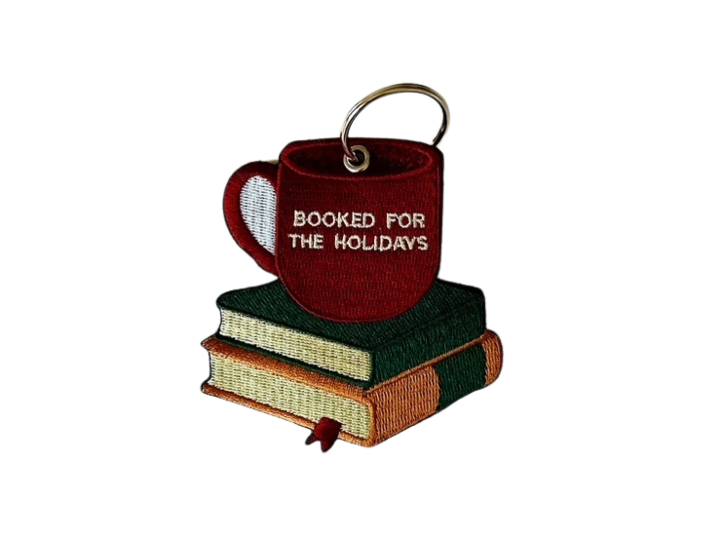 Embroidered Booked for the Holidays Keychain Gift Tag for Book Lovers