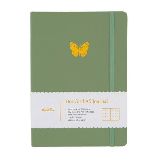 Yop & Tom A5 Dot Grid Journal - Butterfly: Sage Green