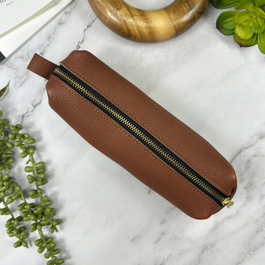 Girologio Leather Zipper Pouch: Rustic-saddle