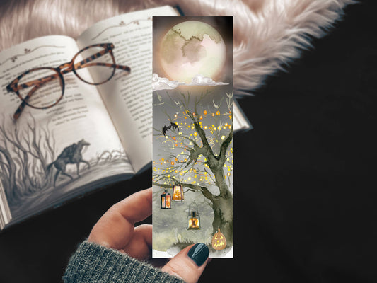 Spooky Full Moon Watercolor Bookmark