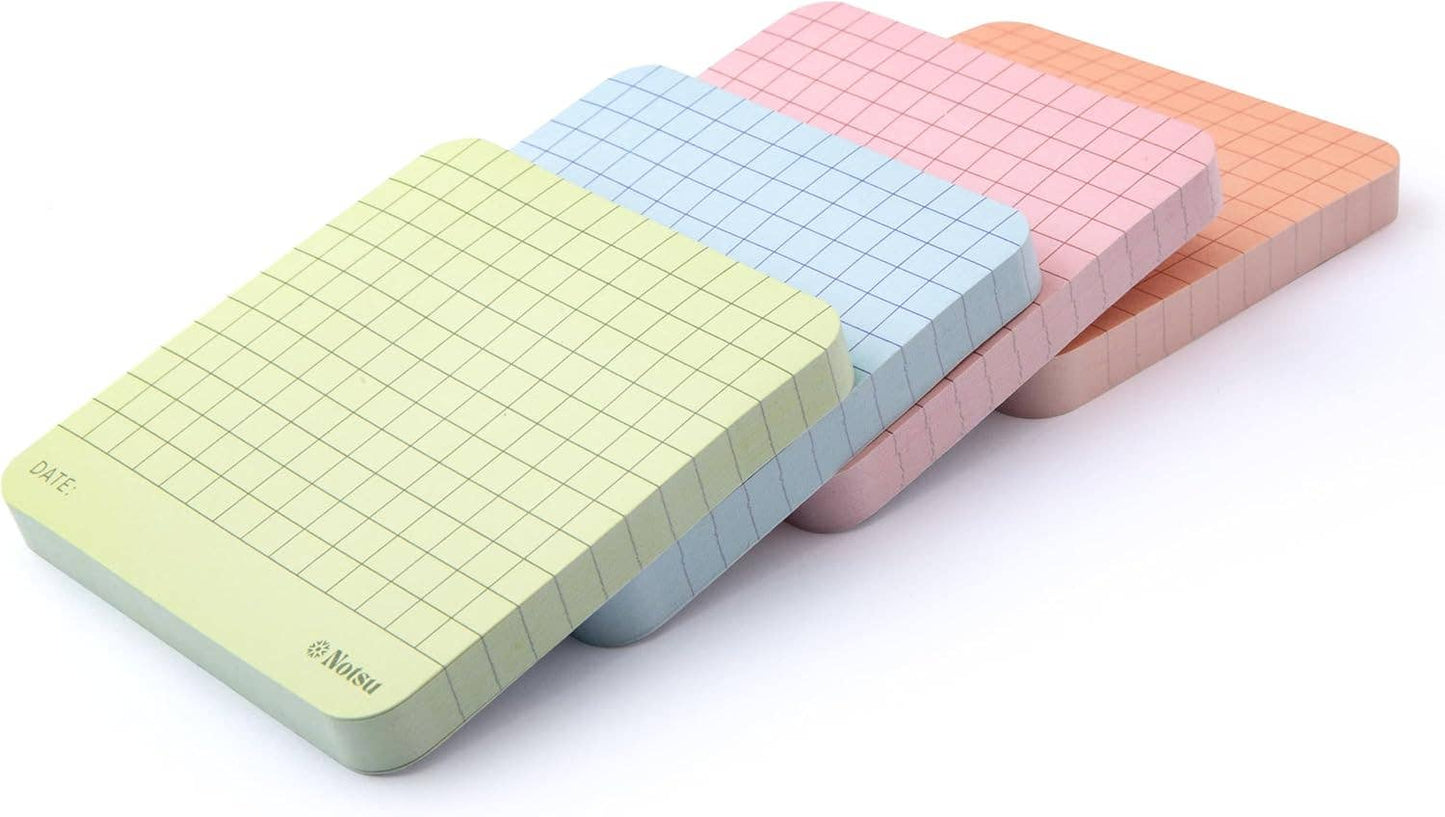 Graph Grid Sticky Notes 4pk | Premium Thick Paper 120g | Colorful Pastel Graphing Memo Pads with Date, 3" x 3"
