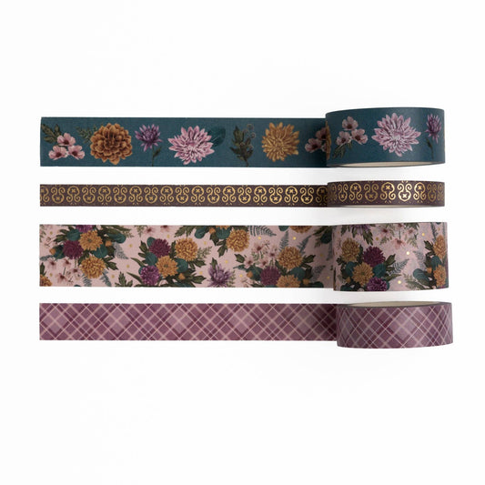 🌼 Chrysanthemum Washi Tape Set – 4 Rolls