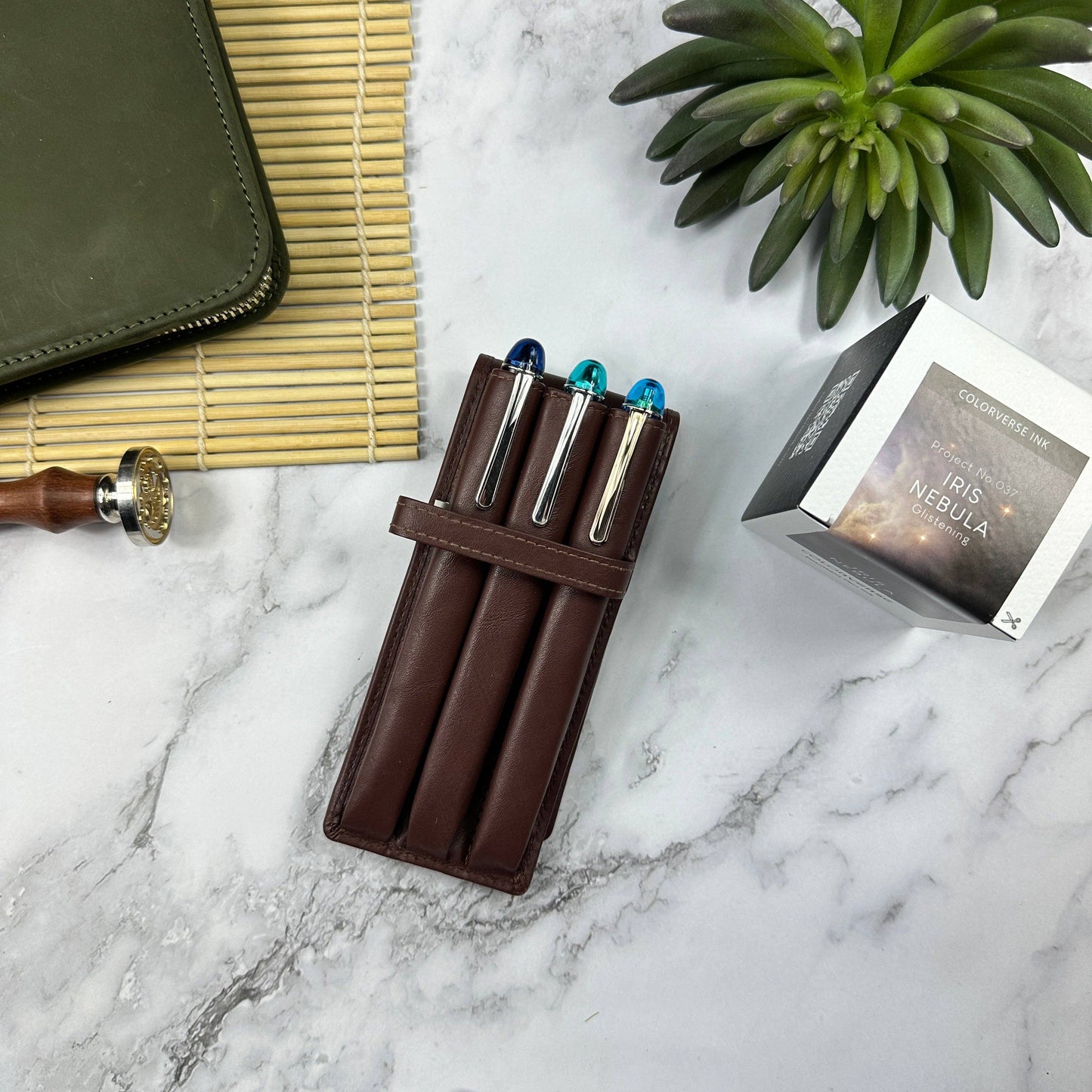 Girologio Leather 3 Pen Case: Black