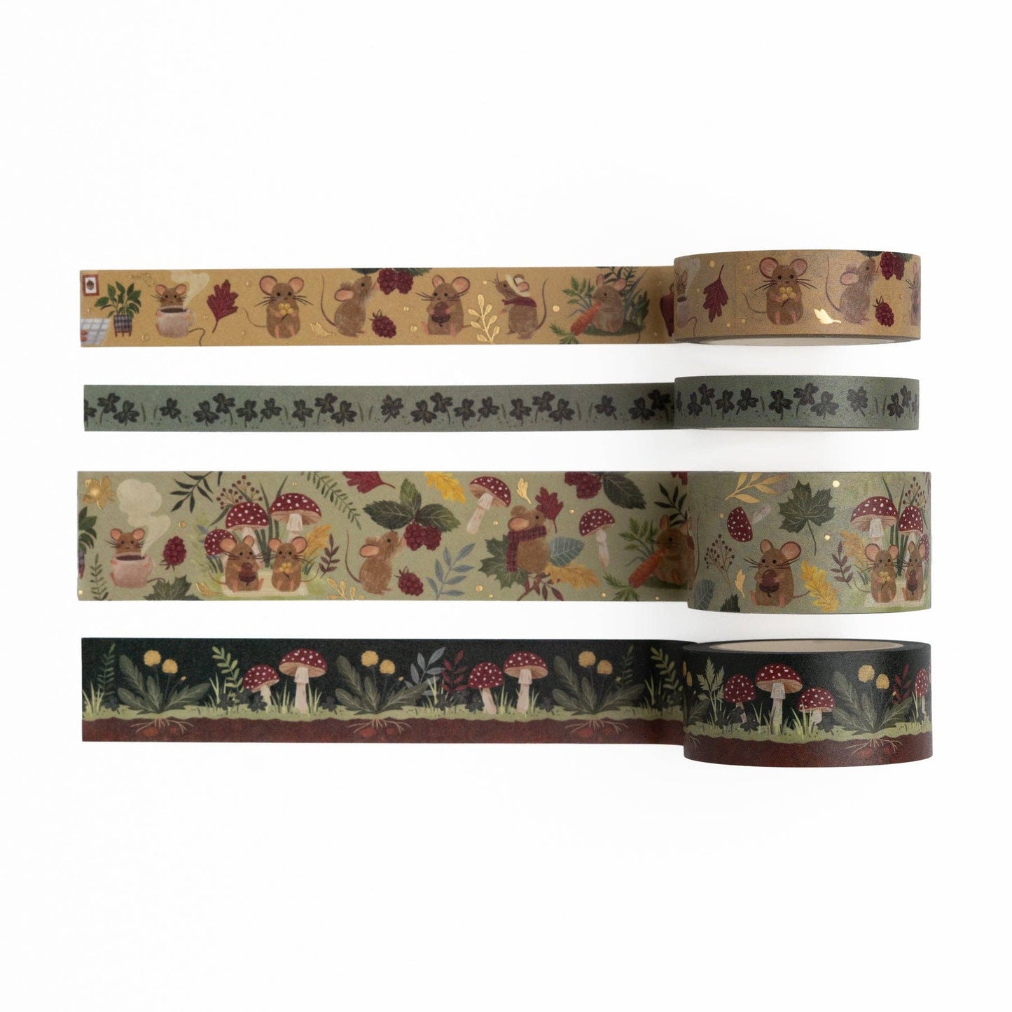 🐭 Field Mouse Washi Tape Set – 4 Rolls