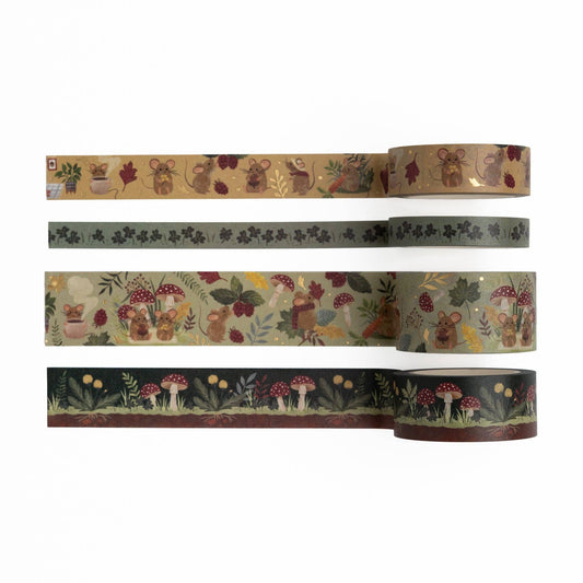 🐭 Field Mouse Washi Tape Set – 4 Rolls