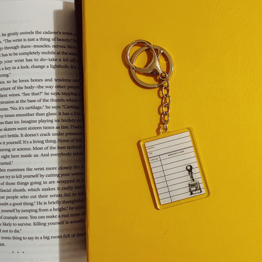 Library Catalog Card Acrylic Keychain, Vintage Date Stamp Keychain, Book Lover Gift