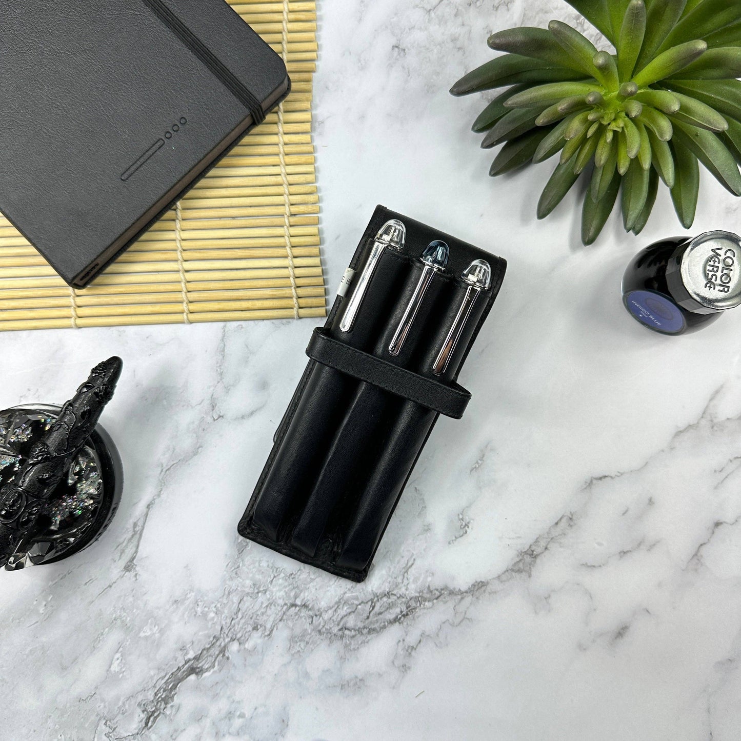 Girologio Leather 3 Pen Case: Black