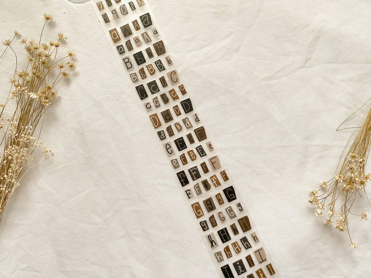 Neutral Letters & Numbers PET Tape (PRE-CUT)