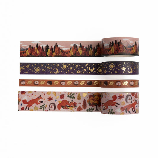 Forest Foxes Washi Tape Set – 4 Rolls