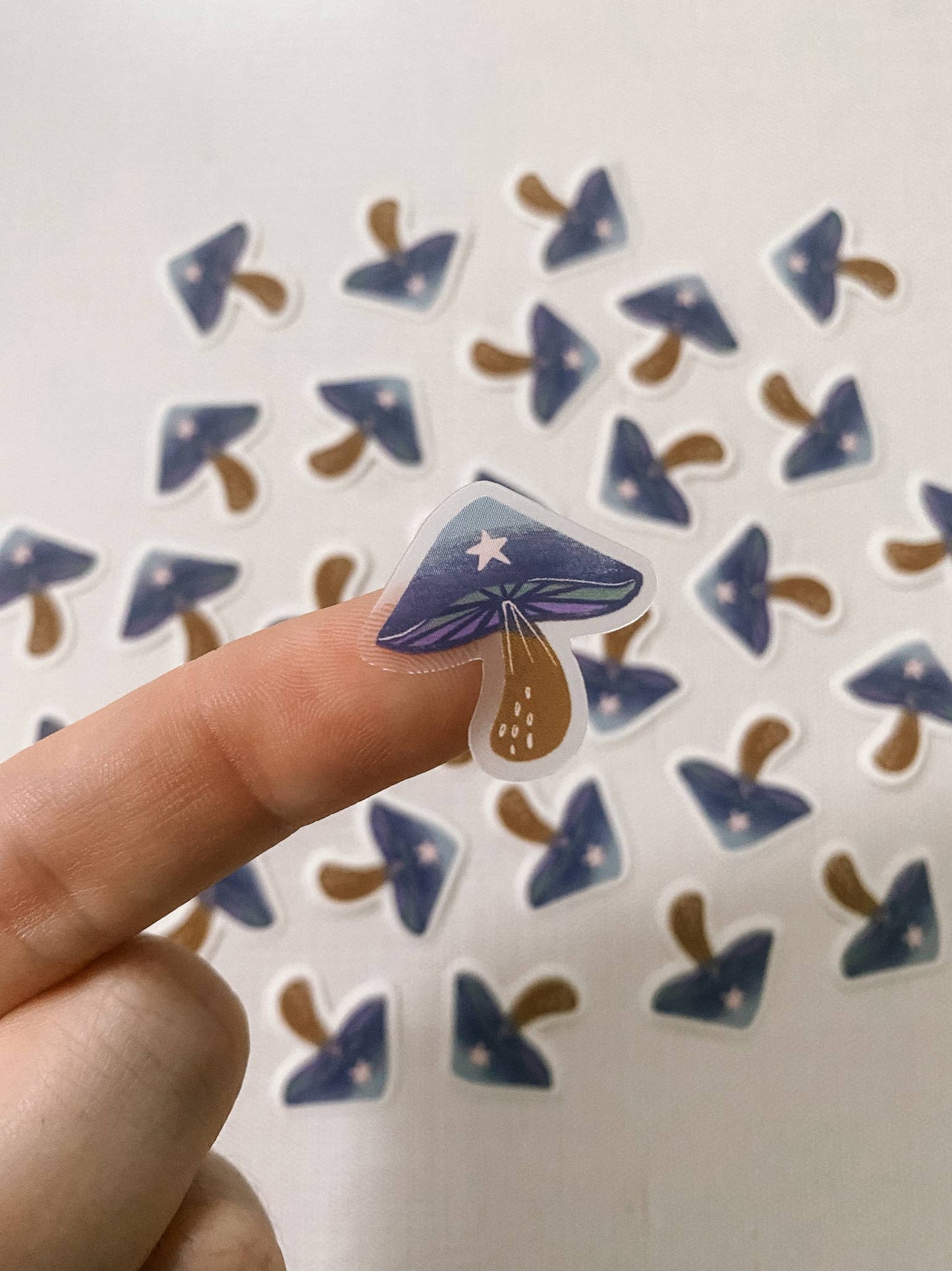 Blue Mushroom Mini Clear Vinyl Sticker