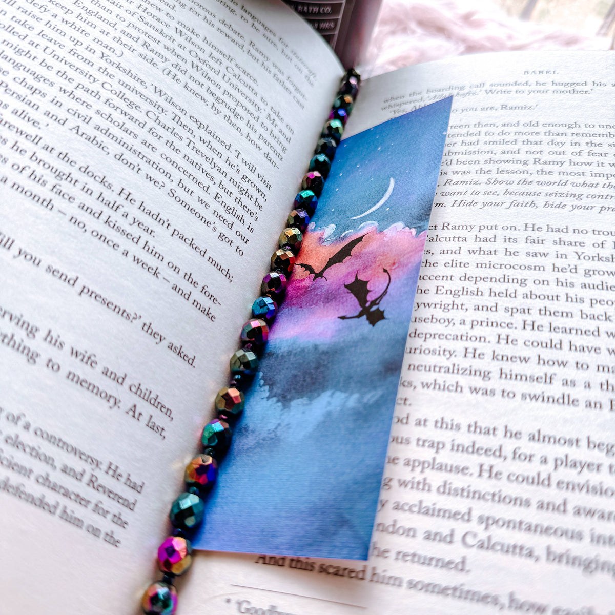 Dragons at Twilight Wyvern Watercolor Bookmark