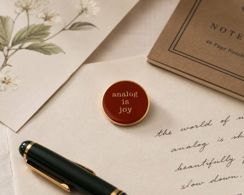 Analog is Joy Enamel Pin for Journaling, Stationery, and Book Lovers