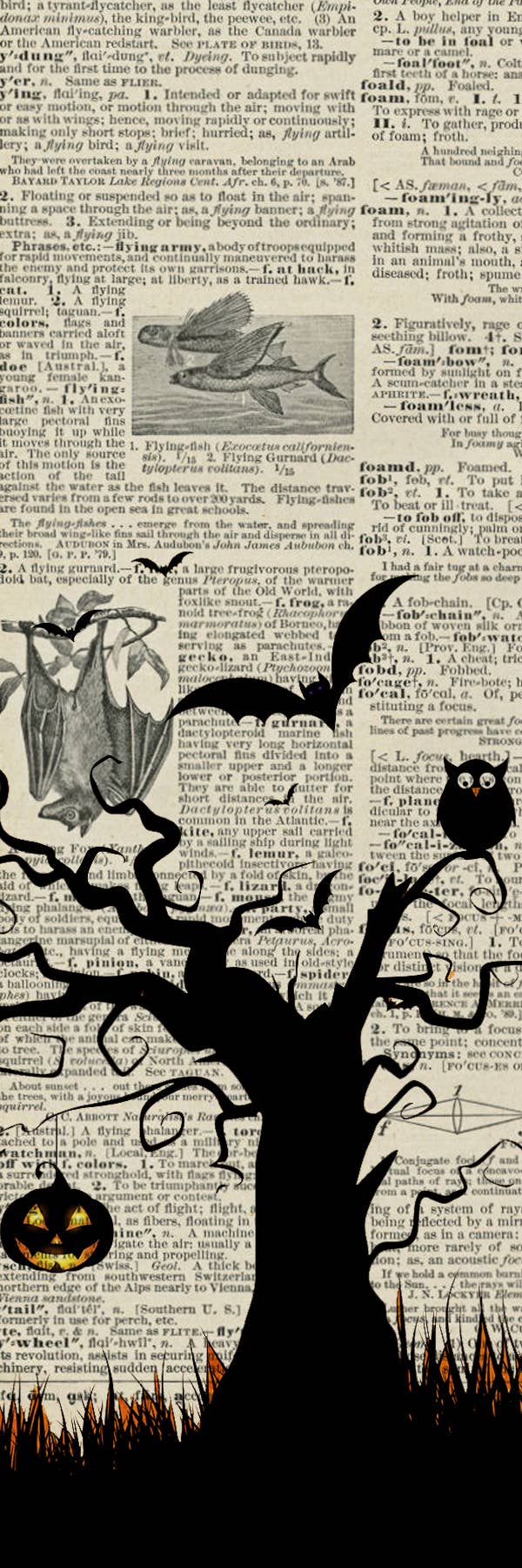 Spooky Tree, Bats & Owl Halloween Bookmark