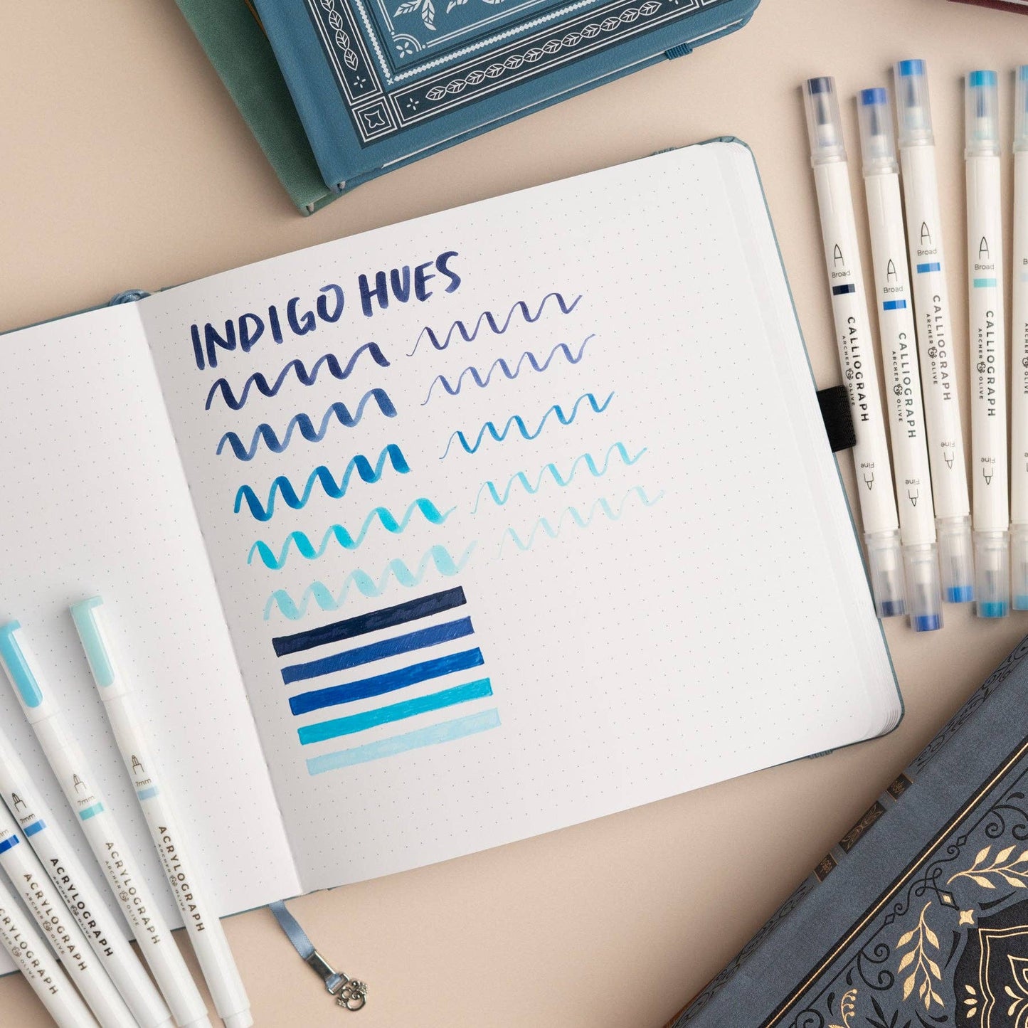 Indigo Hues Sets of 5: Calliograph