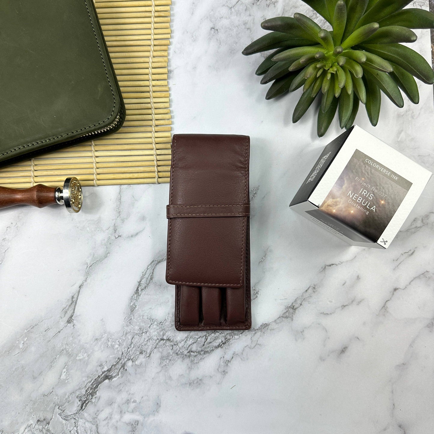 Girologio Leather 3 Pen Case: Black