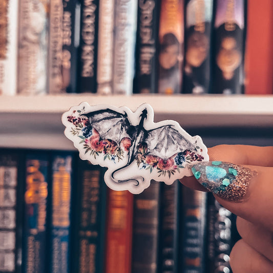 Black Dragon & Wildflowers Watercolor Vinyl Sticker