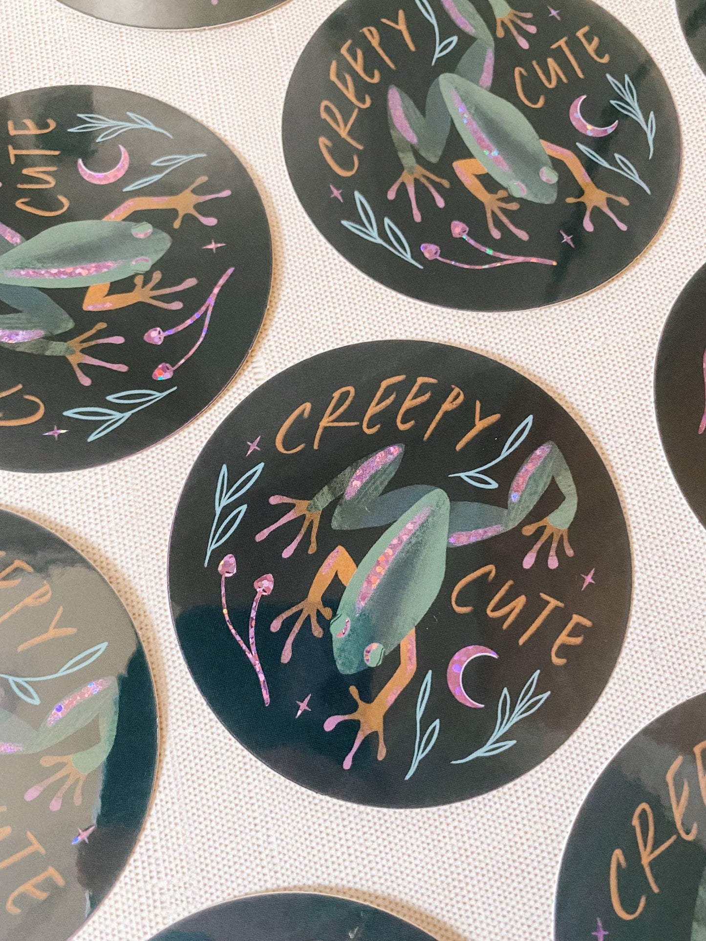 Creepy Cute Vinyl Frog Glitter Sticker - 3"