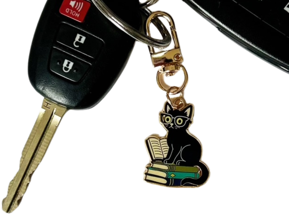 Black Cat Keychain, Halloween Charm, Gift for Book Lovers