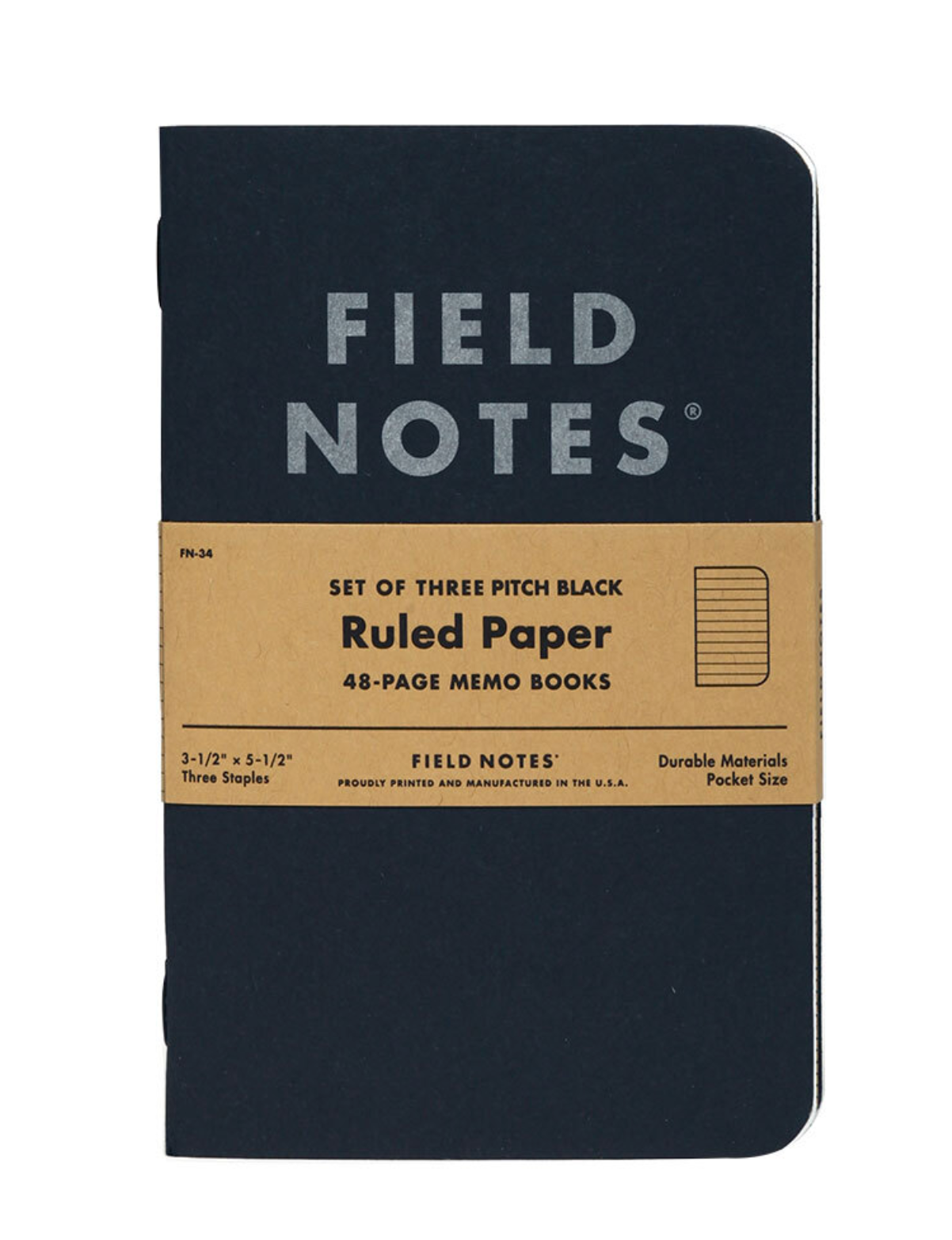 Pitch Black Memo Book 3 Pack - Ruled