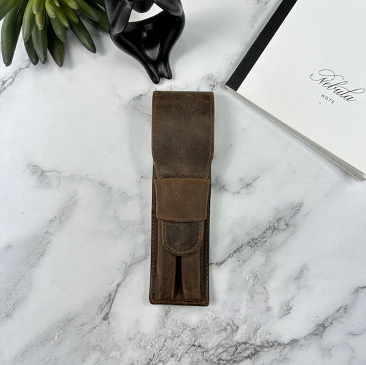 Girologio Leather 2 Pen Case: Bomber Brown