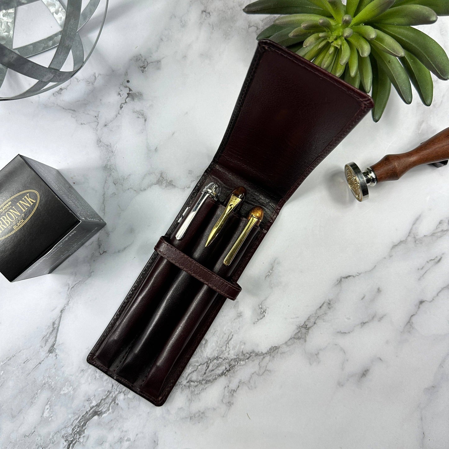 Girologio Leather 3 Pen Case: Black