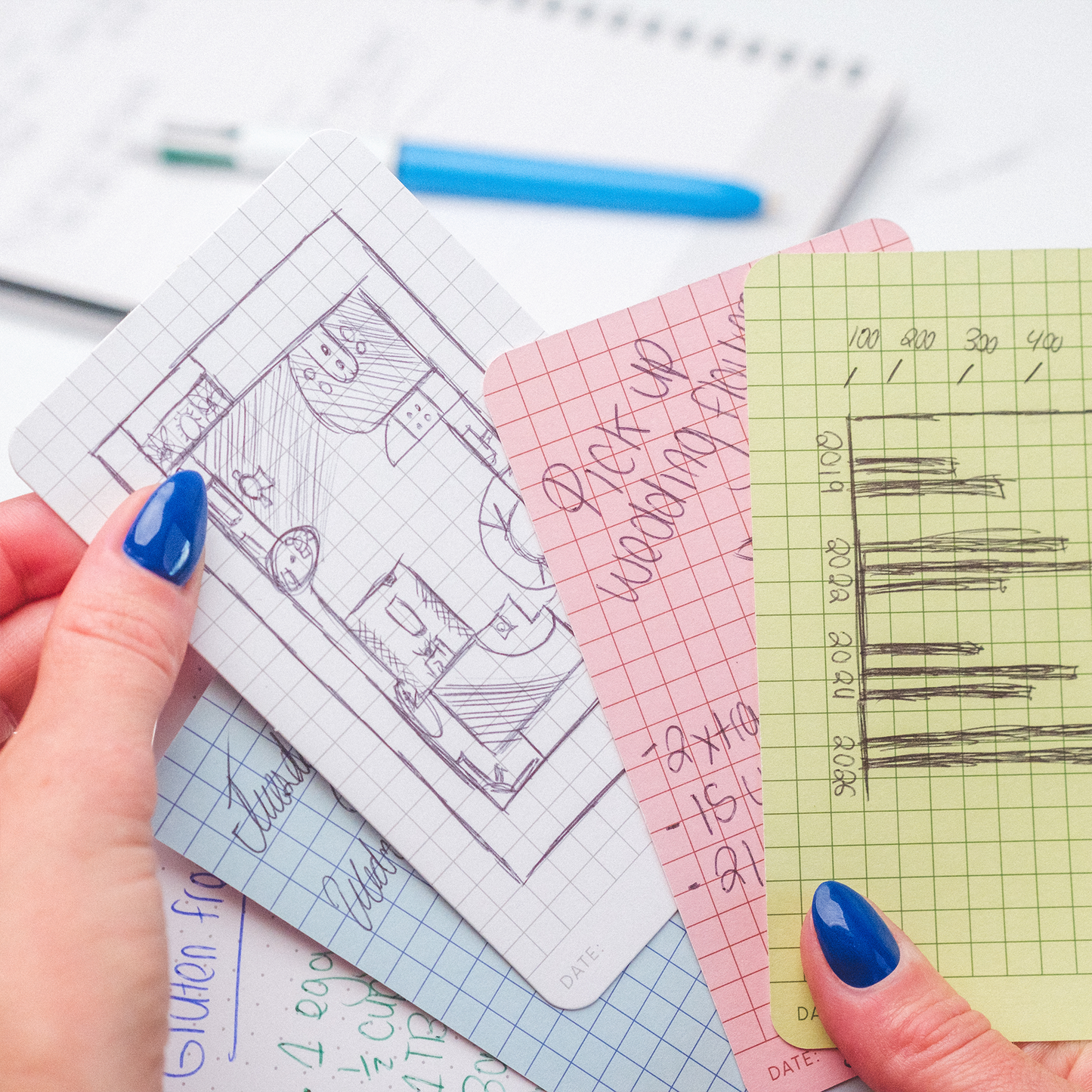 Graph Grid Note Cards 3x5 | 40-Count | 350gsm Pastel Color Index Cards