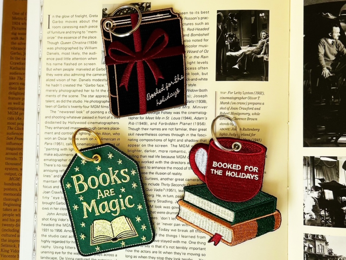 Embroidered Booked for the Holidays Keychain Gift Tag for Book Lovers