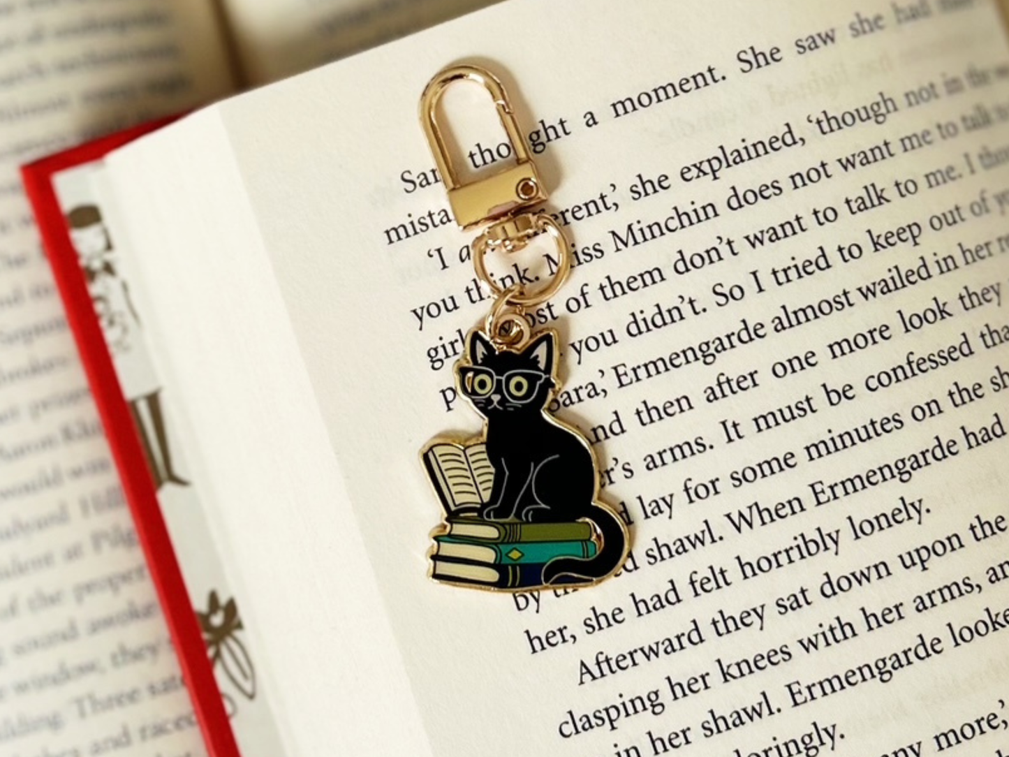 Black Cat Keychain, Halloween Charm, Gift for Book Lovers