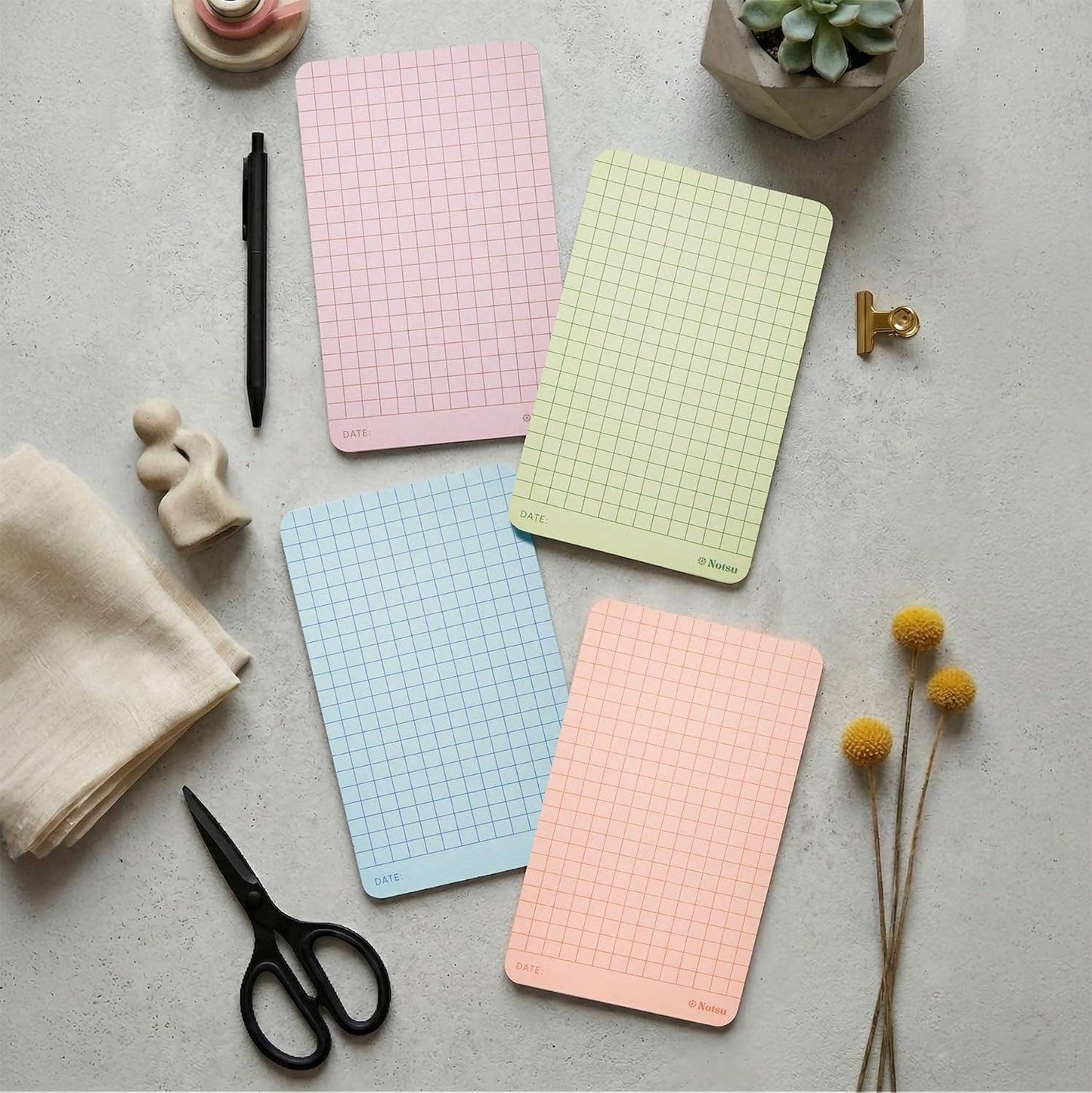 Graph Grid Note Cards 3x5 | 40-Count | 350gsm Pastel Color Index Cards