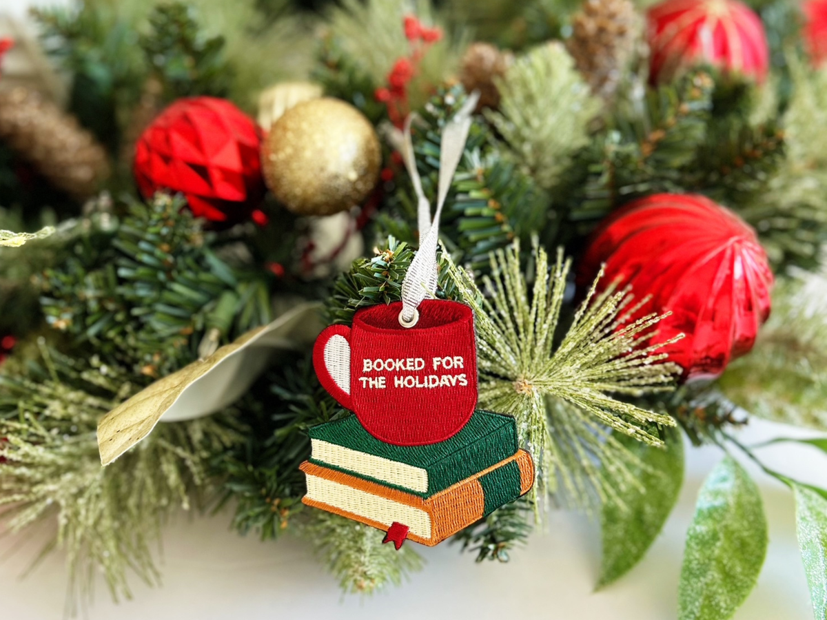 Embroidered Booked for the Holidays Keychain Gift Tag for Book Lovers