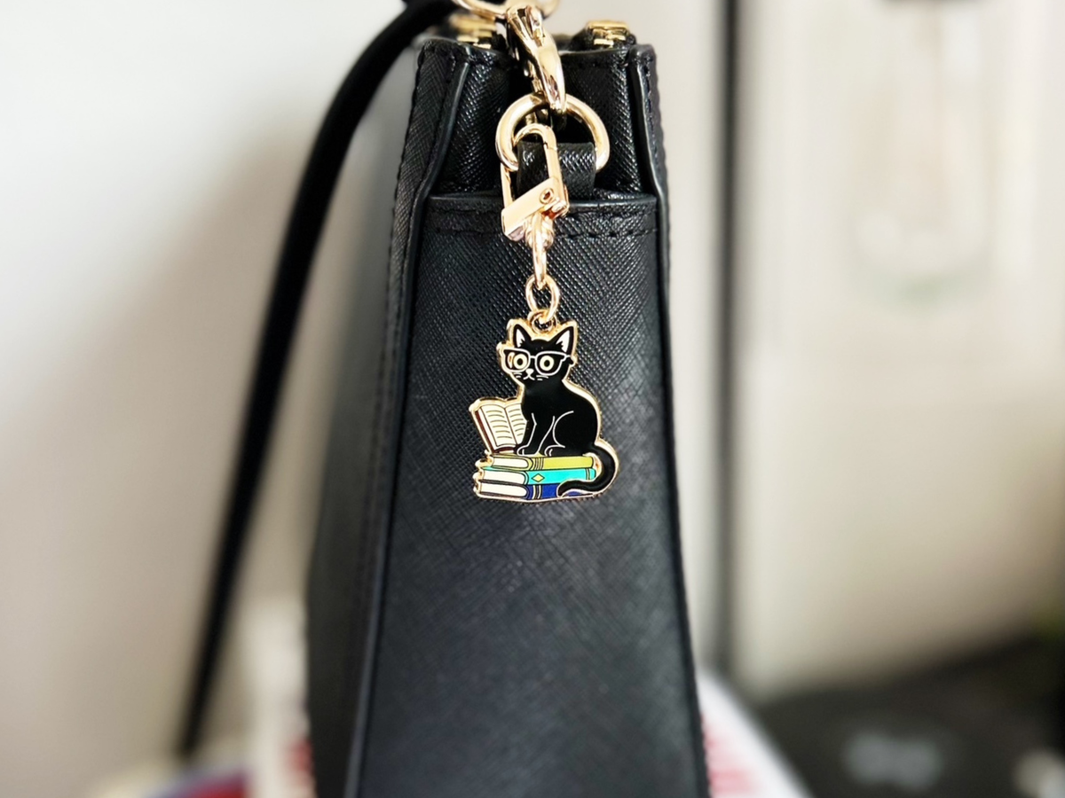 Black Cat Keychain, Halloween Charm, Gift for Book Lovers