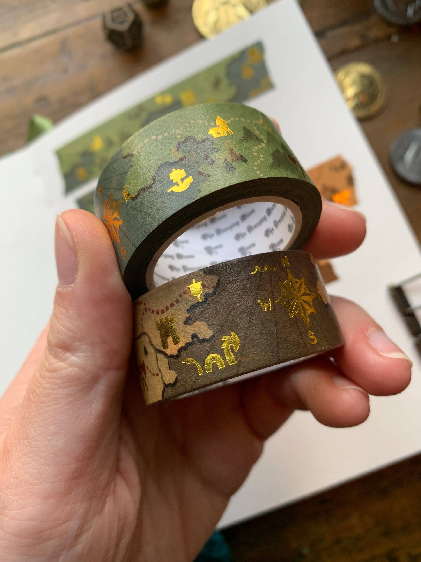 Fantasy Maps Gold Foil Washi Tape: Brown