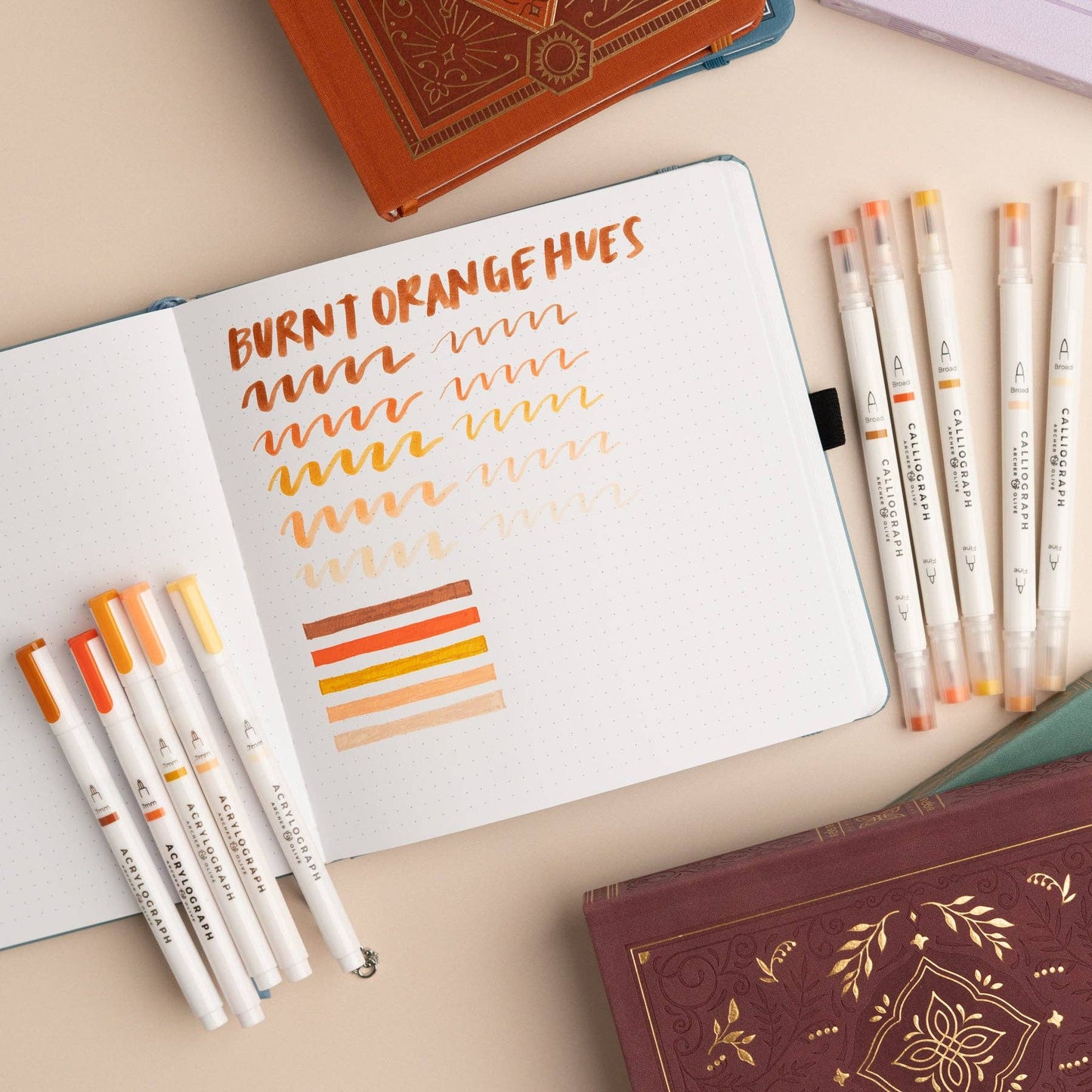 Burnt Orange Hues Sets of 5: Calliograph