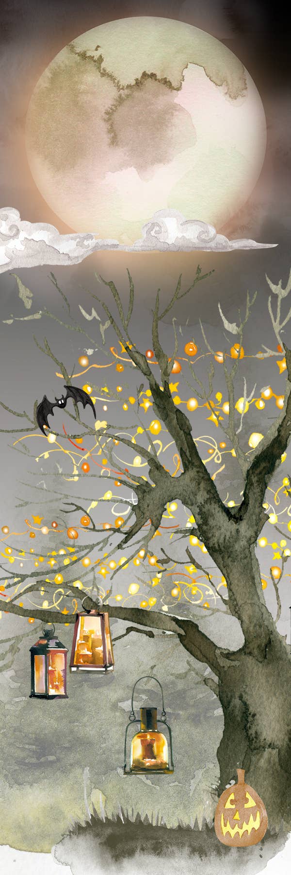 Spooky Full Moon Watercolor Bookmark