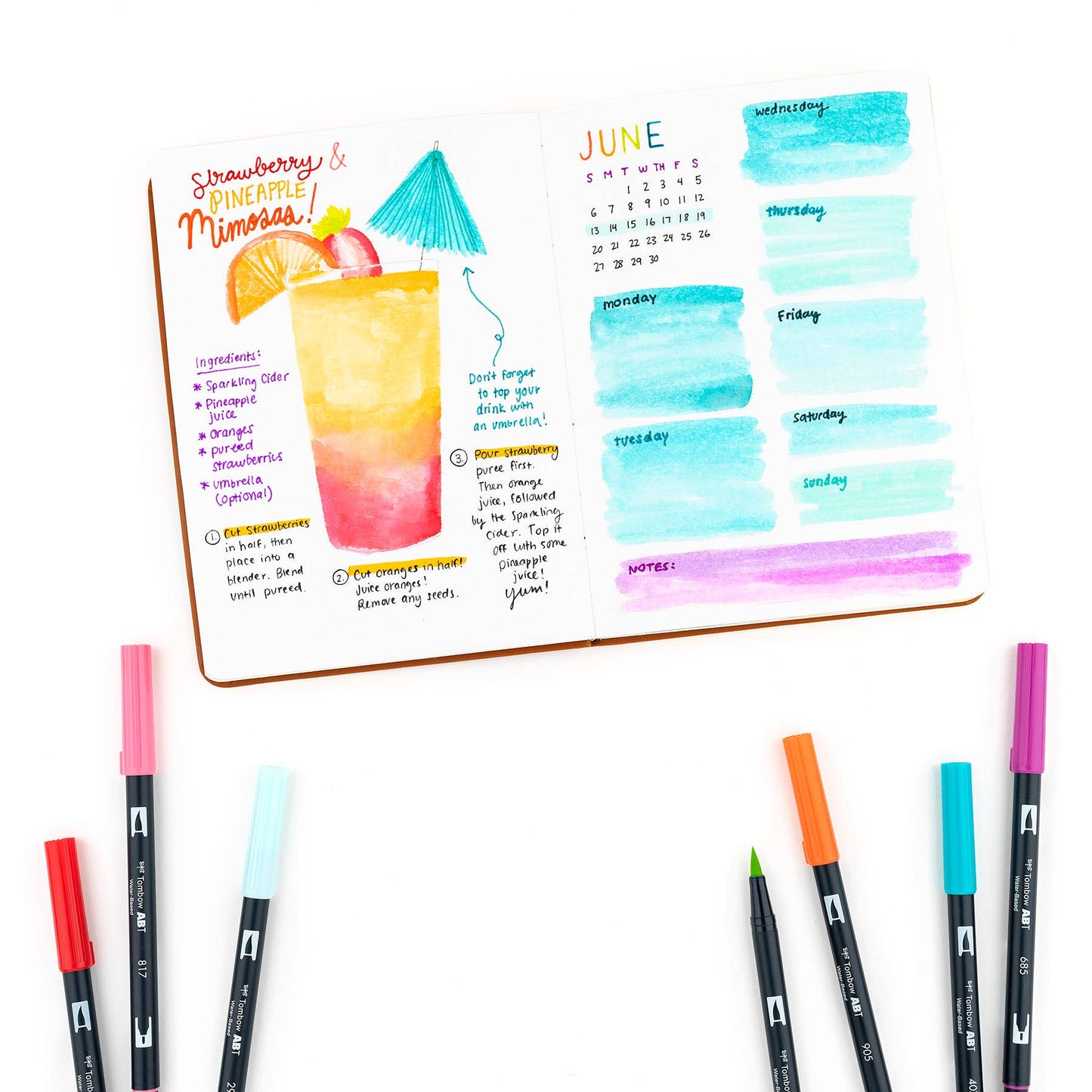 Tombow Dual Brush Pen, Tropical ,10-Pack +Free Fudenosuke