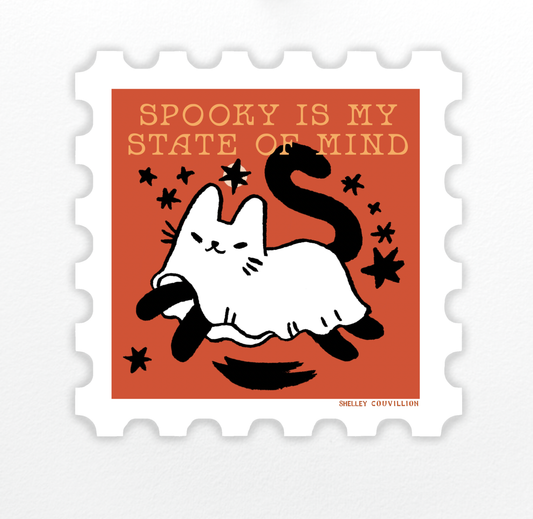 Spooky Is My State of Mind Ghost Cat Vinyl Sticker