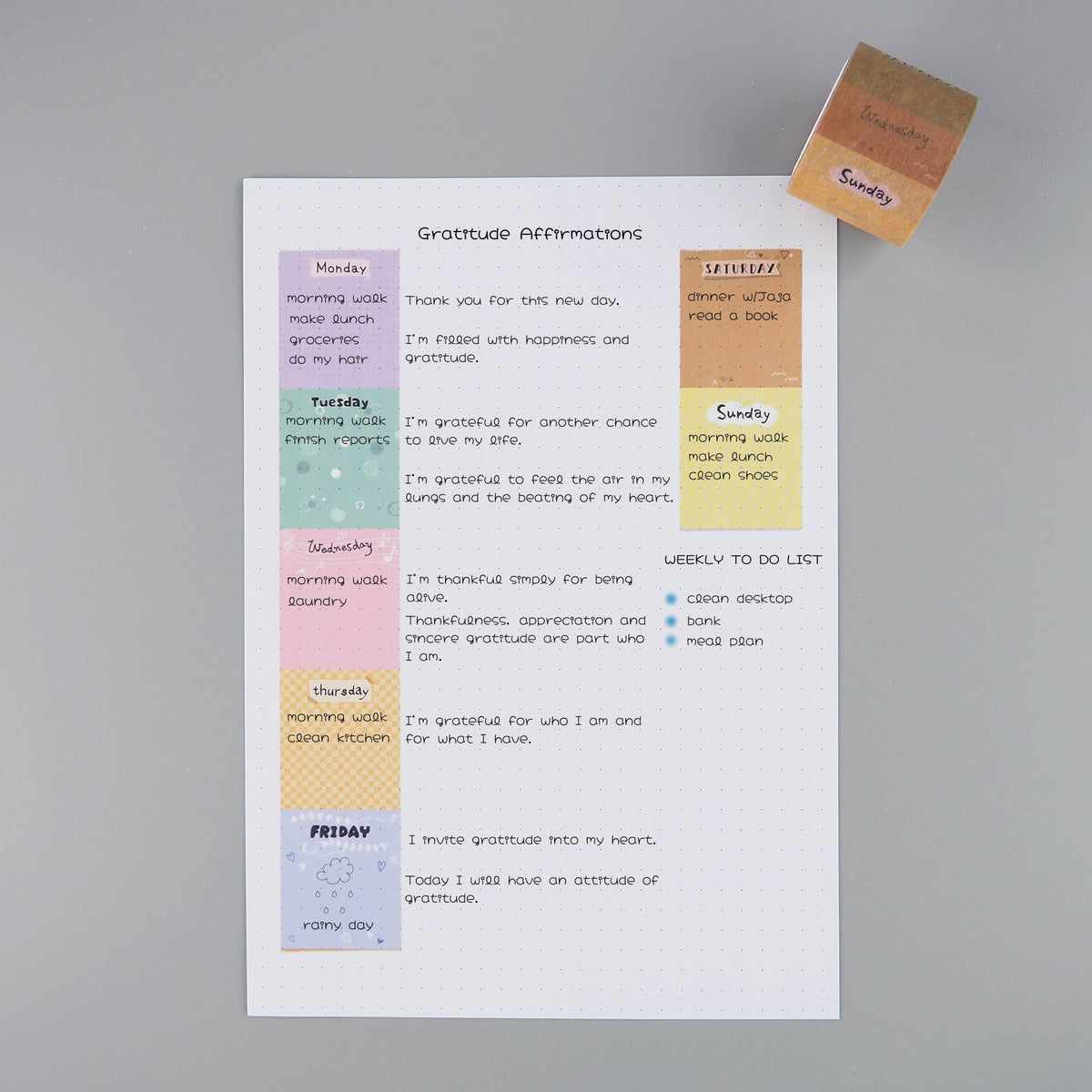 Colorful Days of the Week Washi Tape