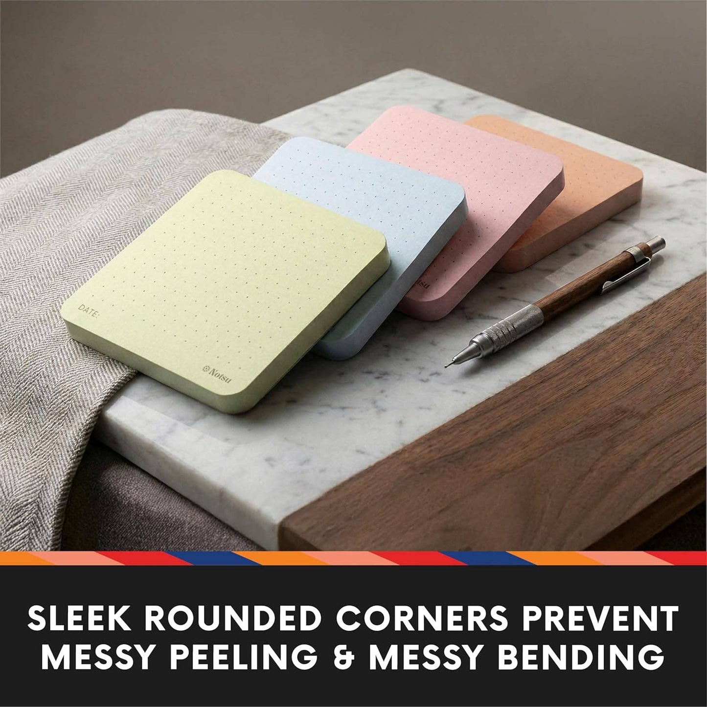 Dot Grid Sticky Notes 4pk | Premium Thick Paper 120g | Colorful Pastel Dotted Memo Pads with Date, 3" x 3"