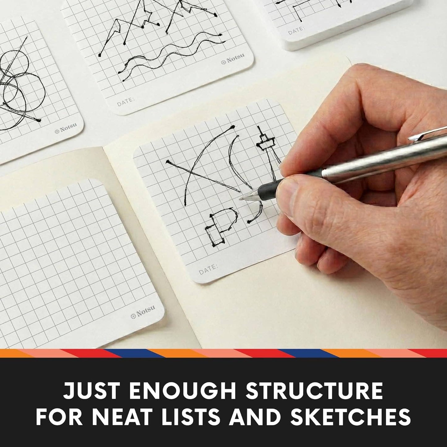 Graph Grid Sticky Notes 4pk | Premium Thick Paper 120g | Graphing Memo Pads with Date, 3" x 3"