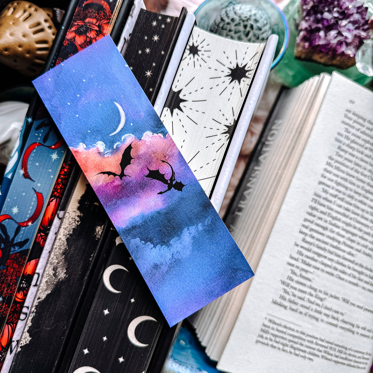 Dragons at Twilight Wyvern Watercolor Bookmark