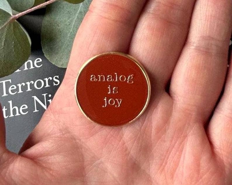 Analog is Joy Enamel Pin for Journaling, Stationery, and Book Lovers