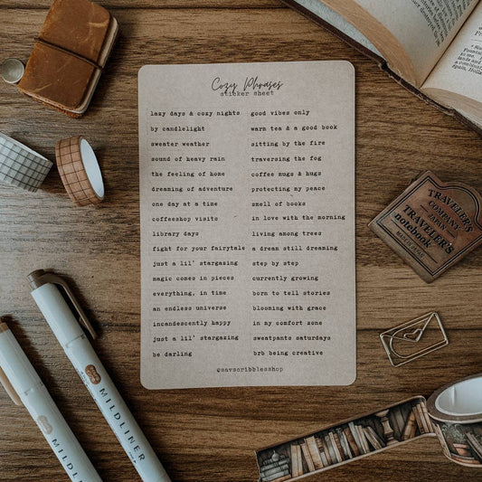 Cozy Phrases Sticker Sheet