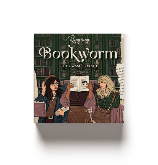 Dark Academia Bookworm Pre-cut PET Tape + Washi Box Set