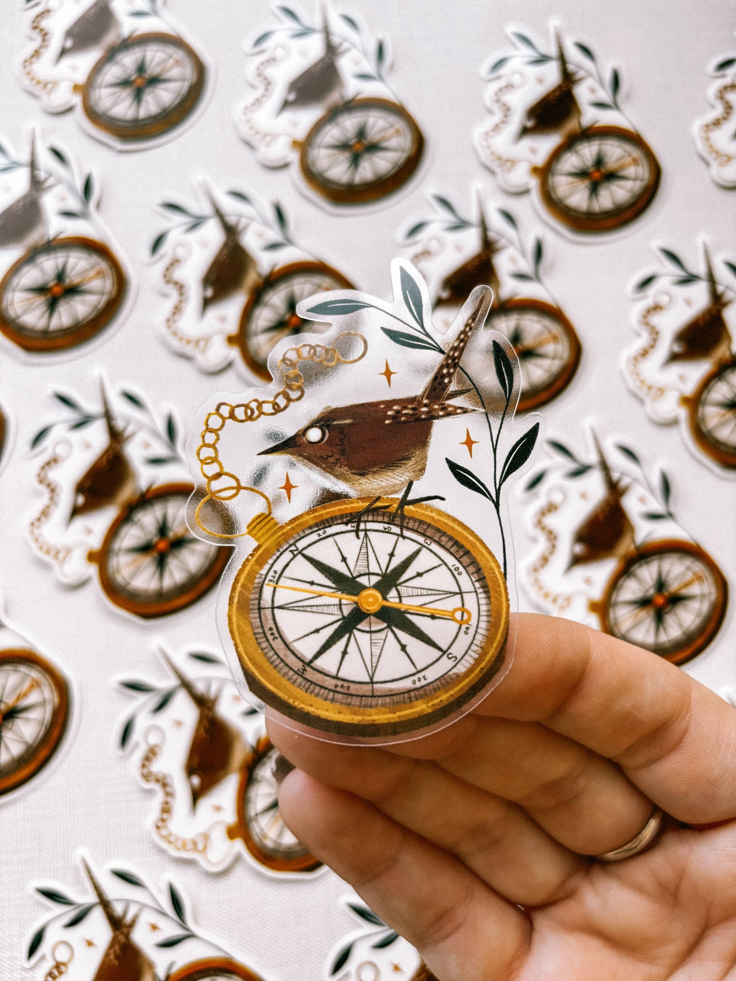 Vinyl Sticker: Antique Compass - 3" Clear