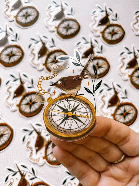Vinyl Sticker: Antique Compass - 3" Clear
