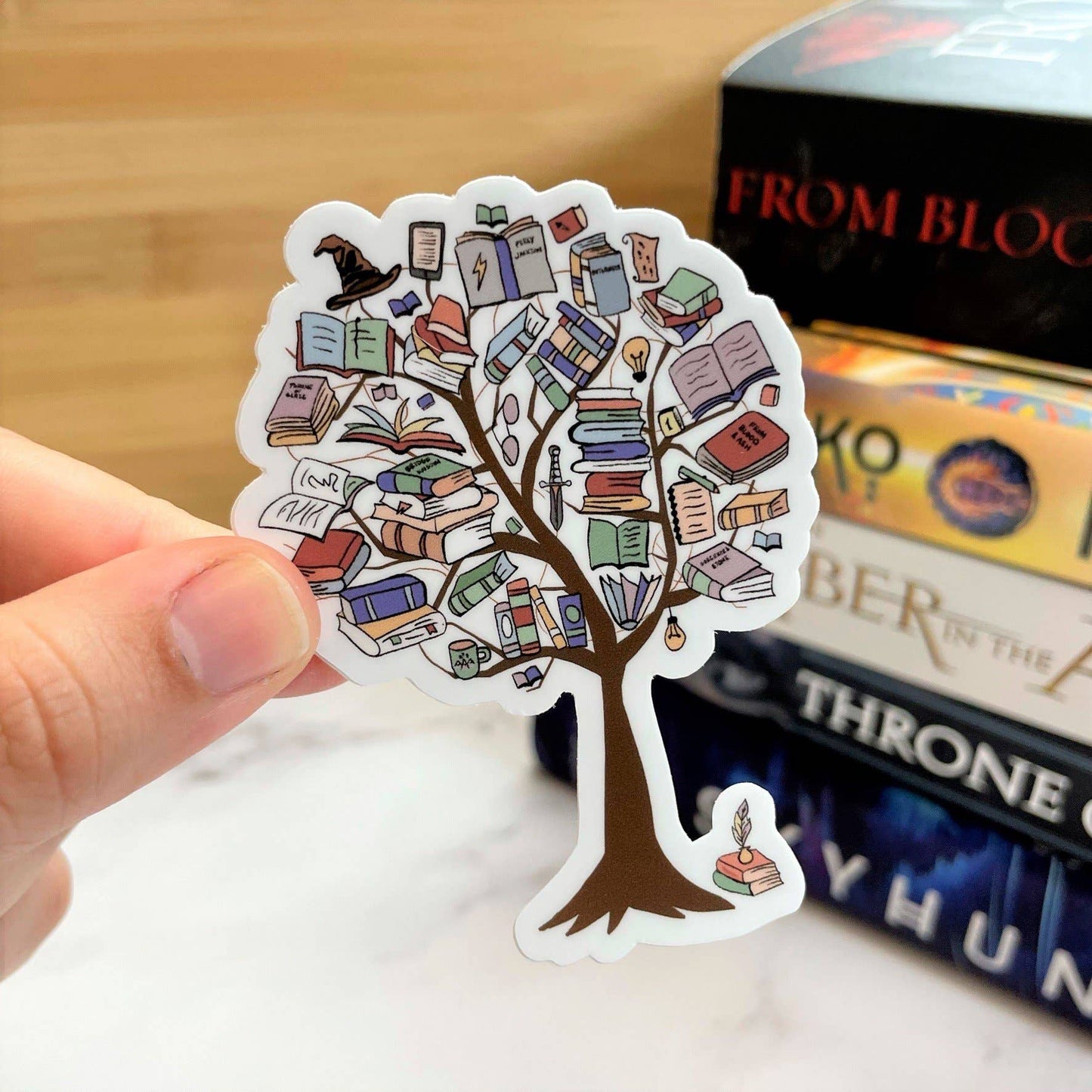 Fantasy Book Tree Sticker, 3-inch