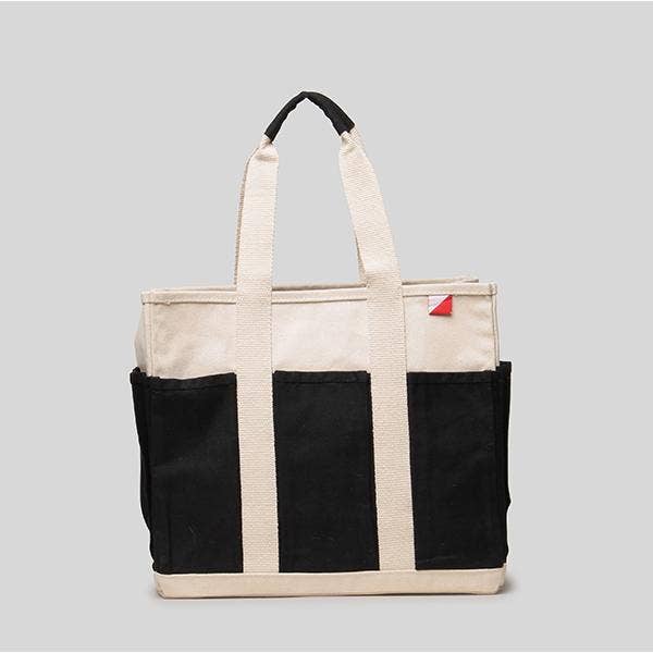 Shore Bags Multi-Pocket Canvas ToteCraft Bag Medium: Natural with Black
