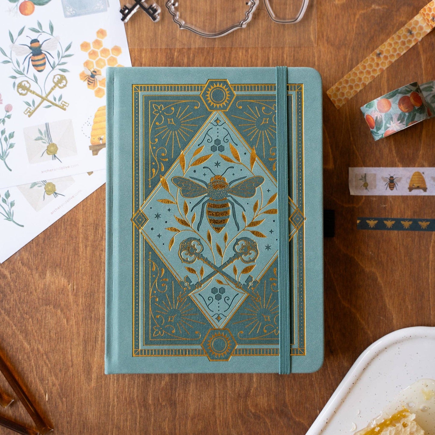 Keeper of the Bees in Soft Teal: A5 Dot Grid Notebook