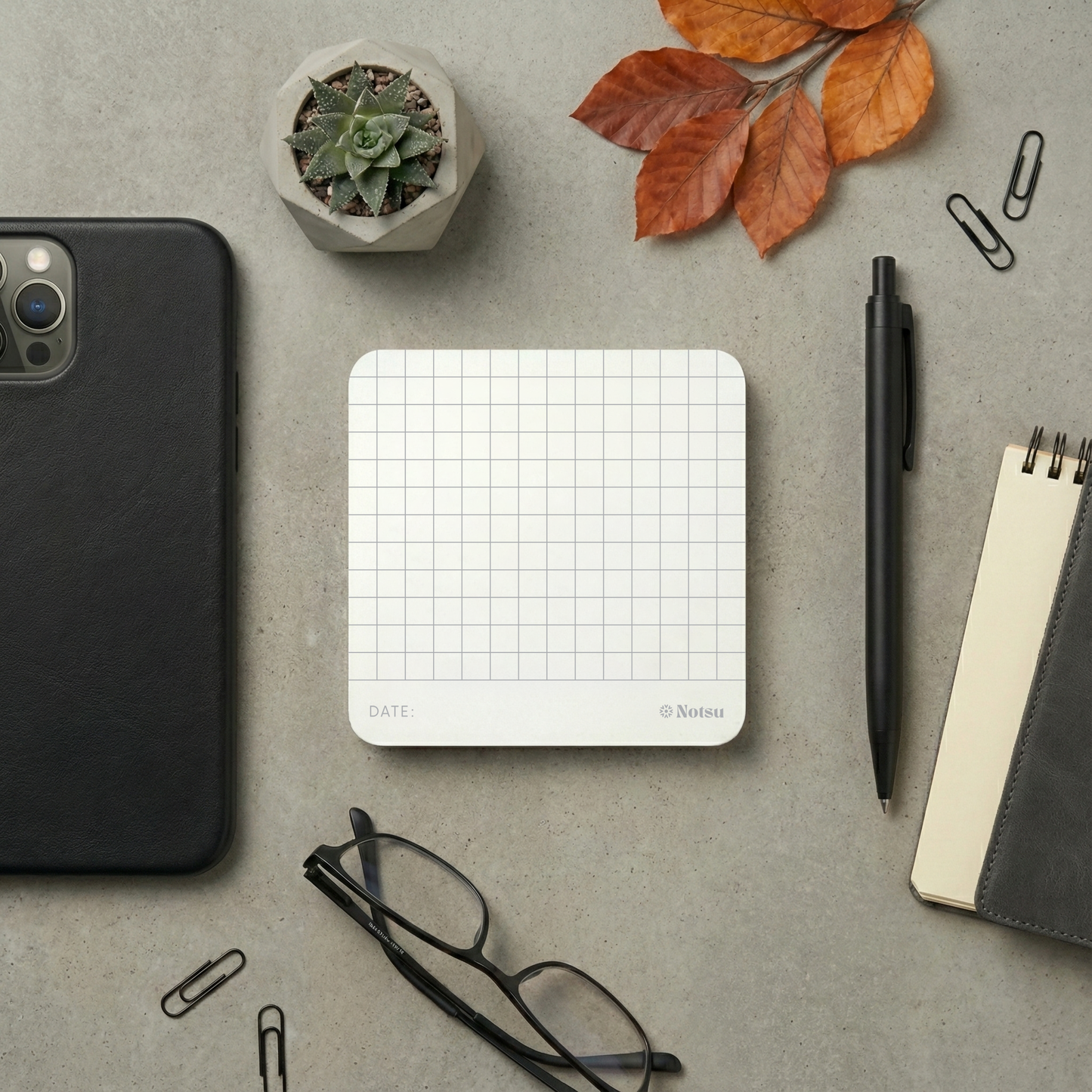 Graph Grid Sticky Notes 4pk | Premium Thick Paper 120g | Graphing Memo Pads with Date, 3" x 3"